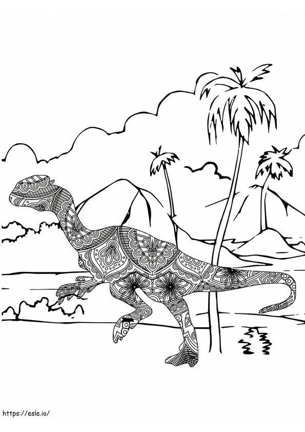 Coloriage Tyrannosaure Rex dinosaure dans la nature Alebrijes à imprimer dessin