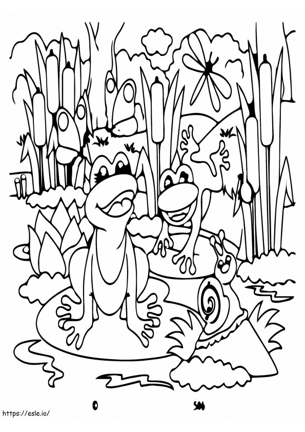 Forest Cheerful Frogs And Insects coloring page