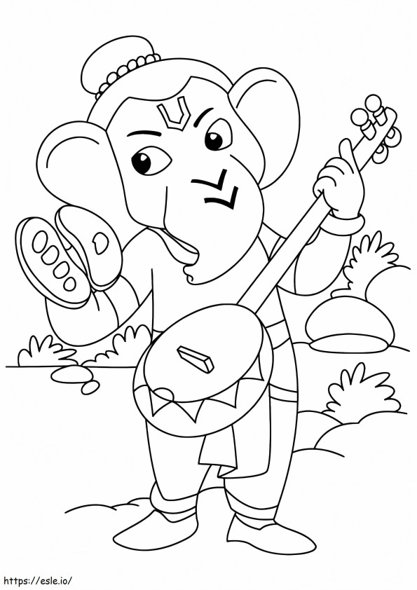 1526734921 Ganesh Playing Sitar A4 coloring page