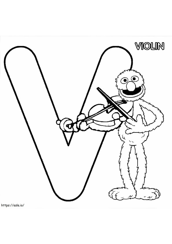 Grover V voor viool kleurplaat