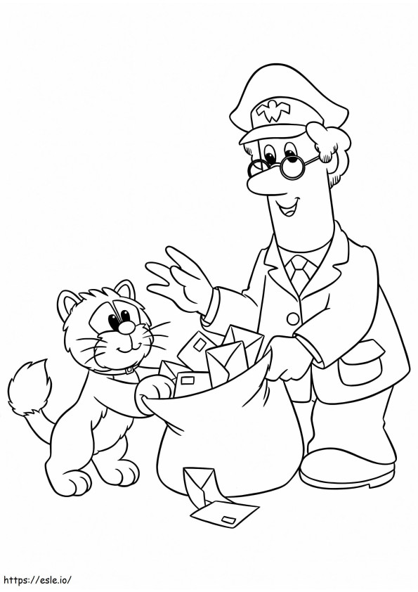 Carteiro Pat e gato com cartas para colorir