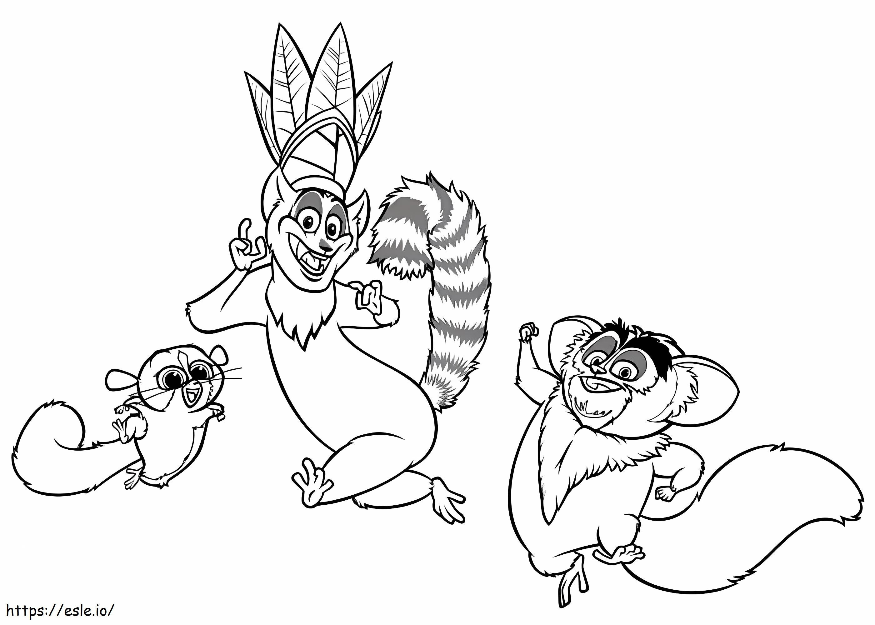 Trei lemur de desene animate de colorat