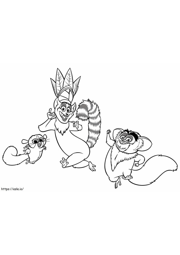 Tre lemuri dei cartoni animati da colorare