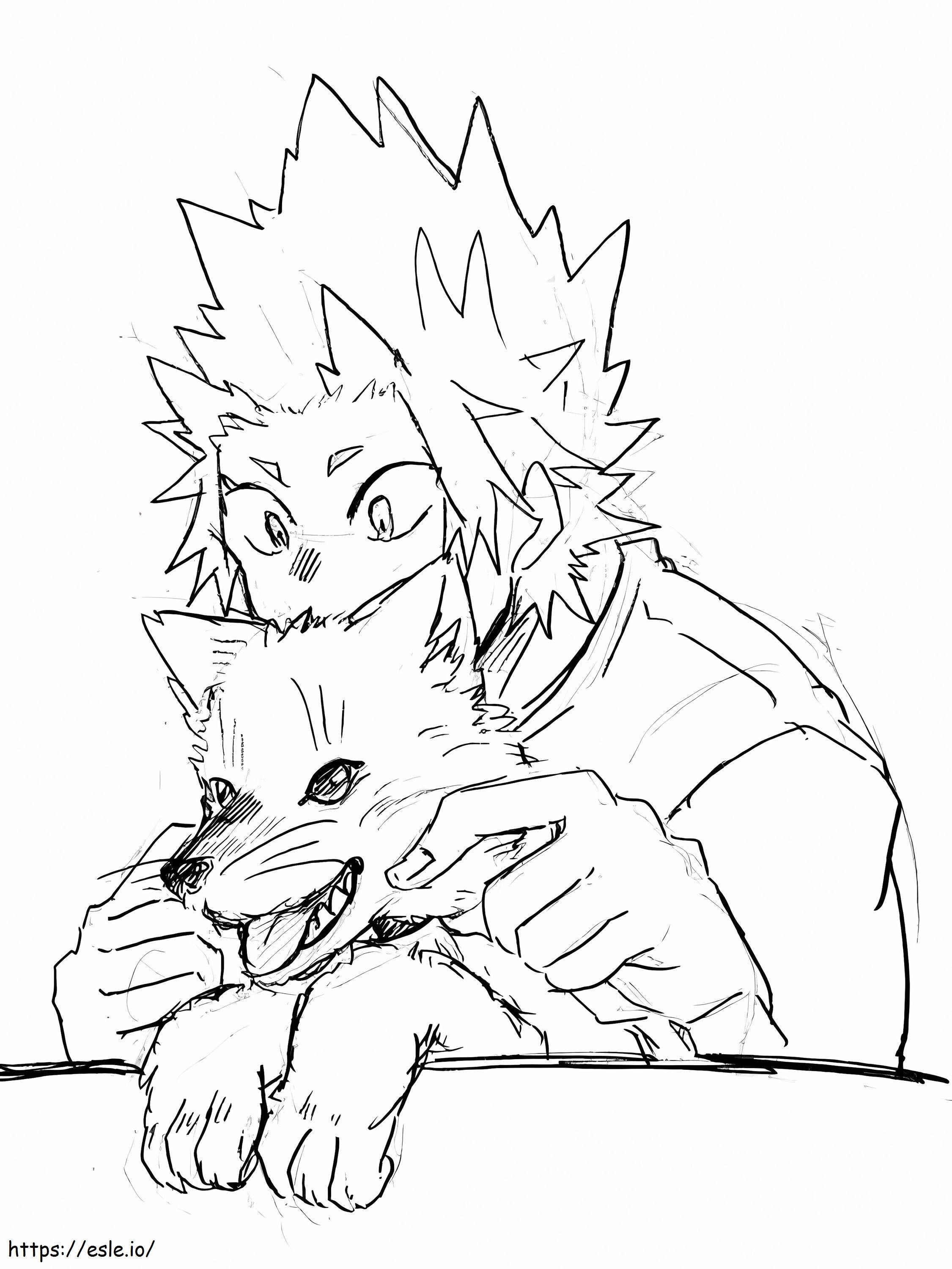 Coloriage Kirishima et son chien à imprimer dessin