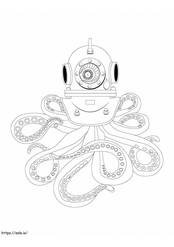 Old Diving Helmet With Octopus coloring page
