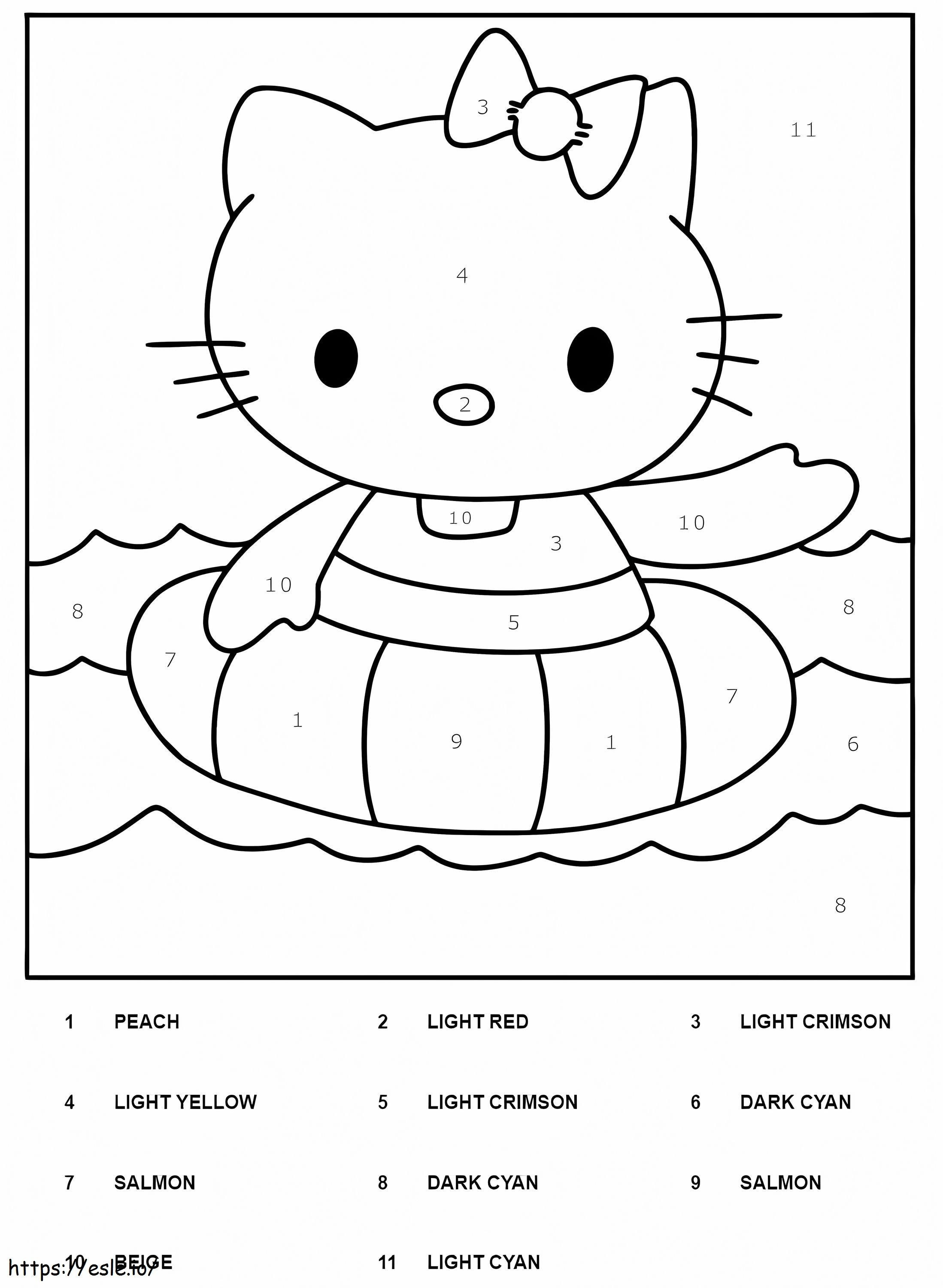 Lembar Kerja Warna Dengan Nomor Hello Kitty Gambar Mewarnai