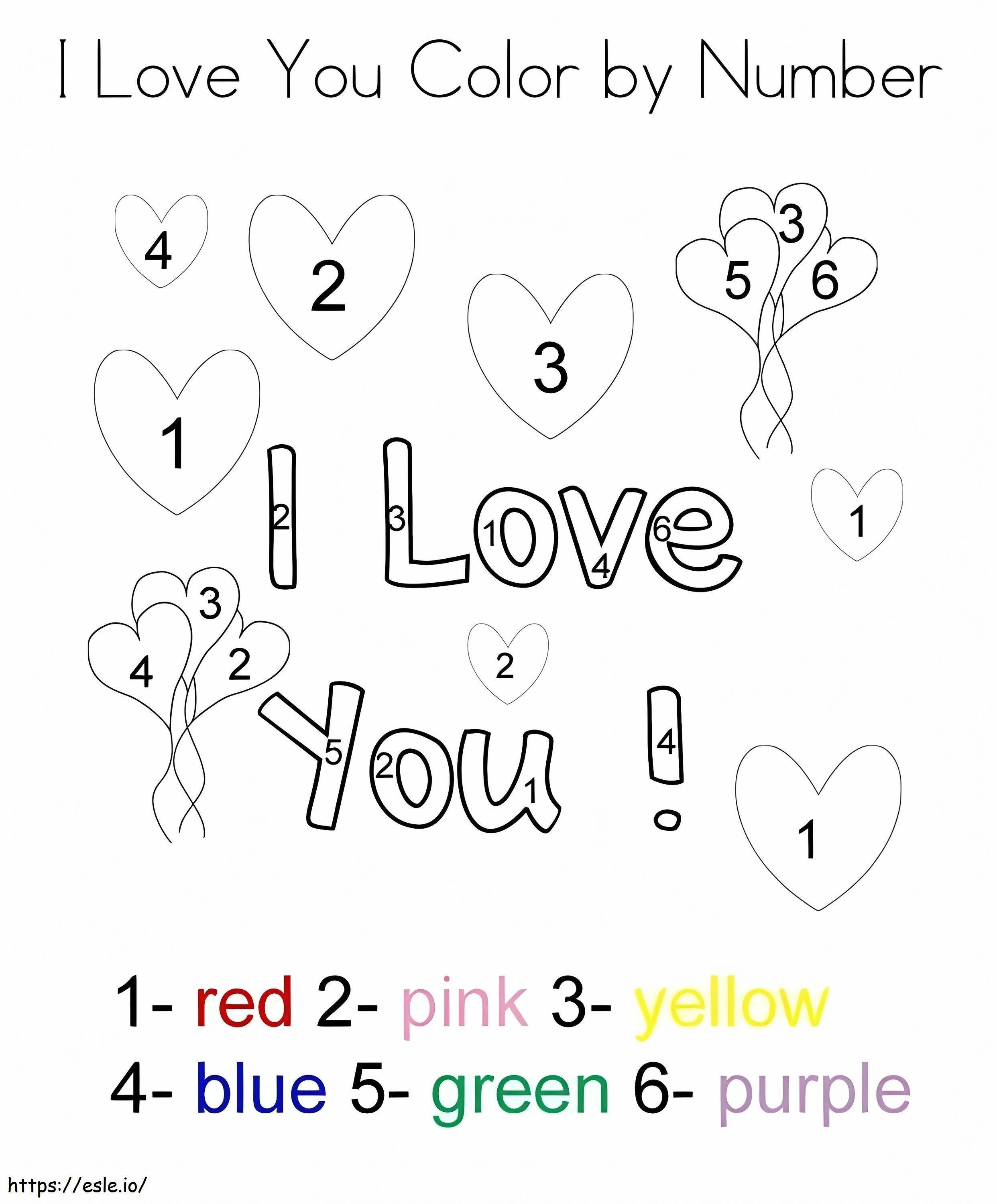 Coloriage Je t'aime couleur par numéro à imprimer dessin