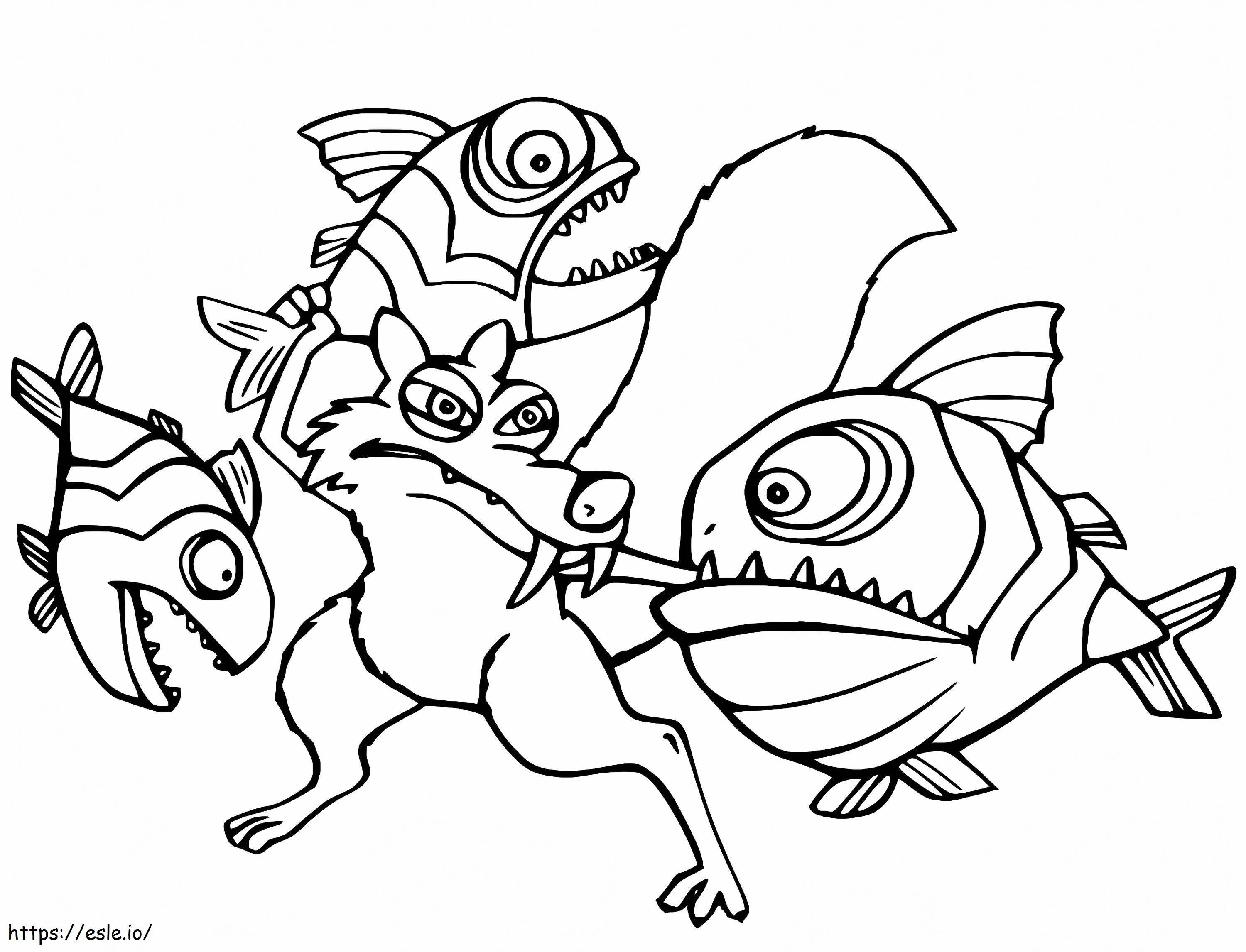 Scrat With Piranhas coloring page
