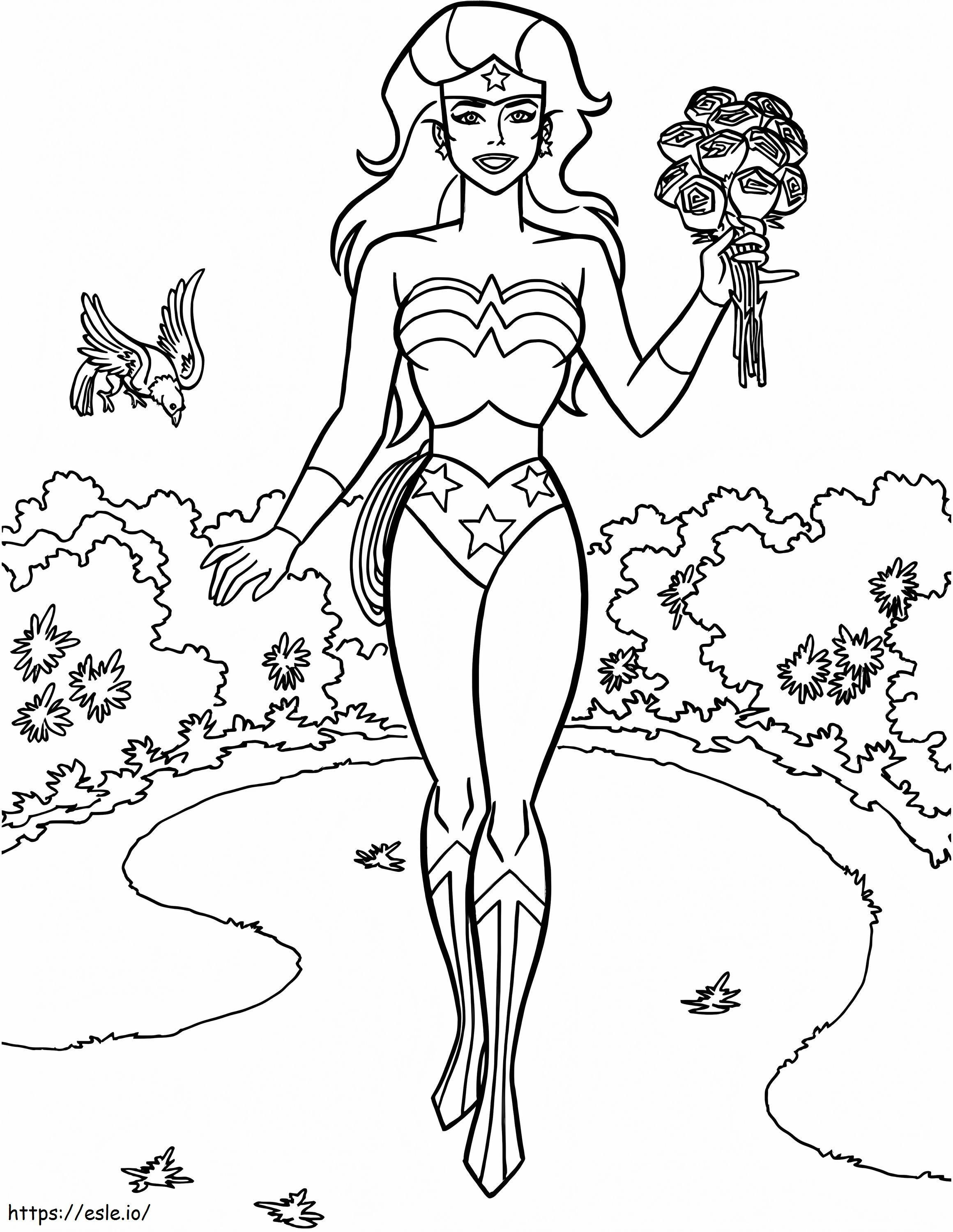Coloriage 1568706037 Wonder Woman avec des fleurs A4 à imprimer dessin