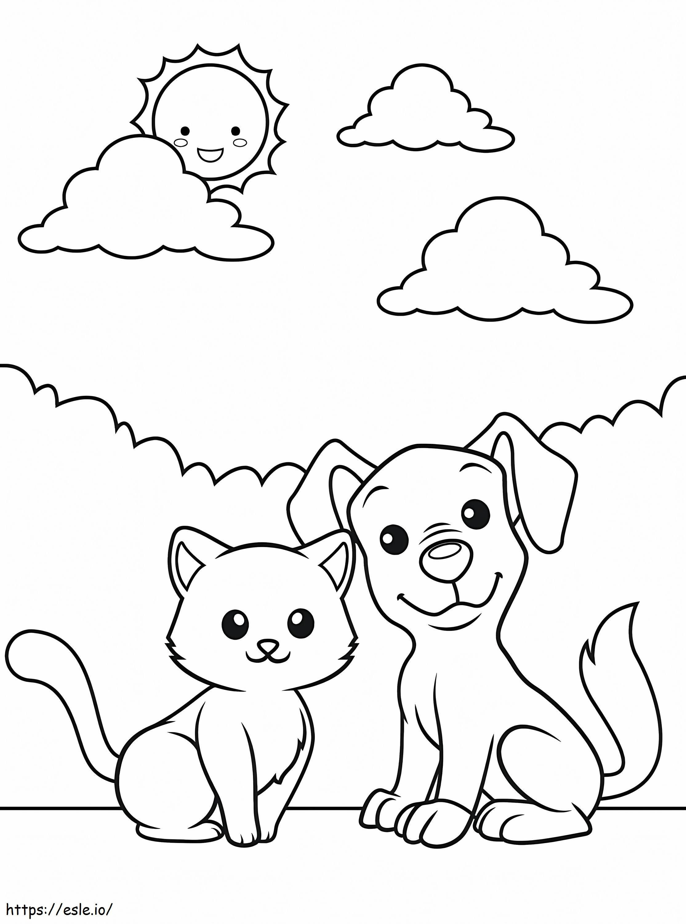 犬と猫 ぬりえ - 塗り絵