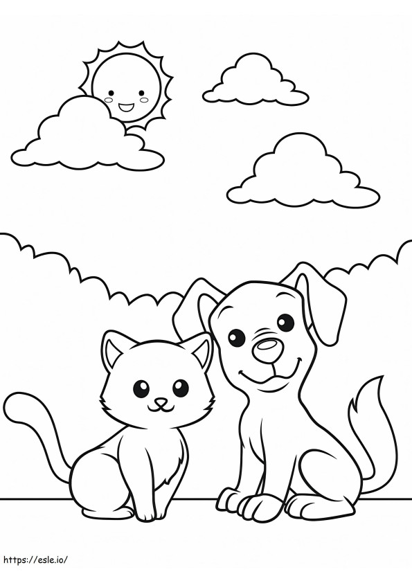 Hond en kat kleurplaat