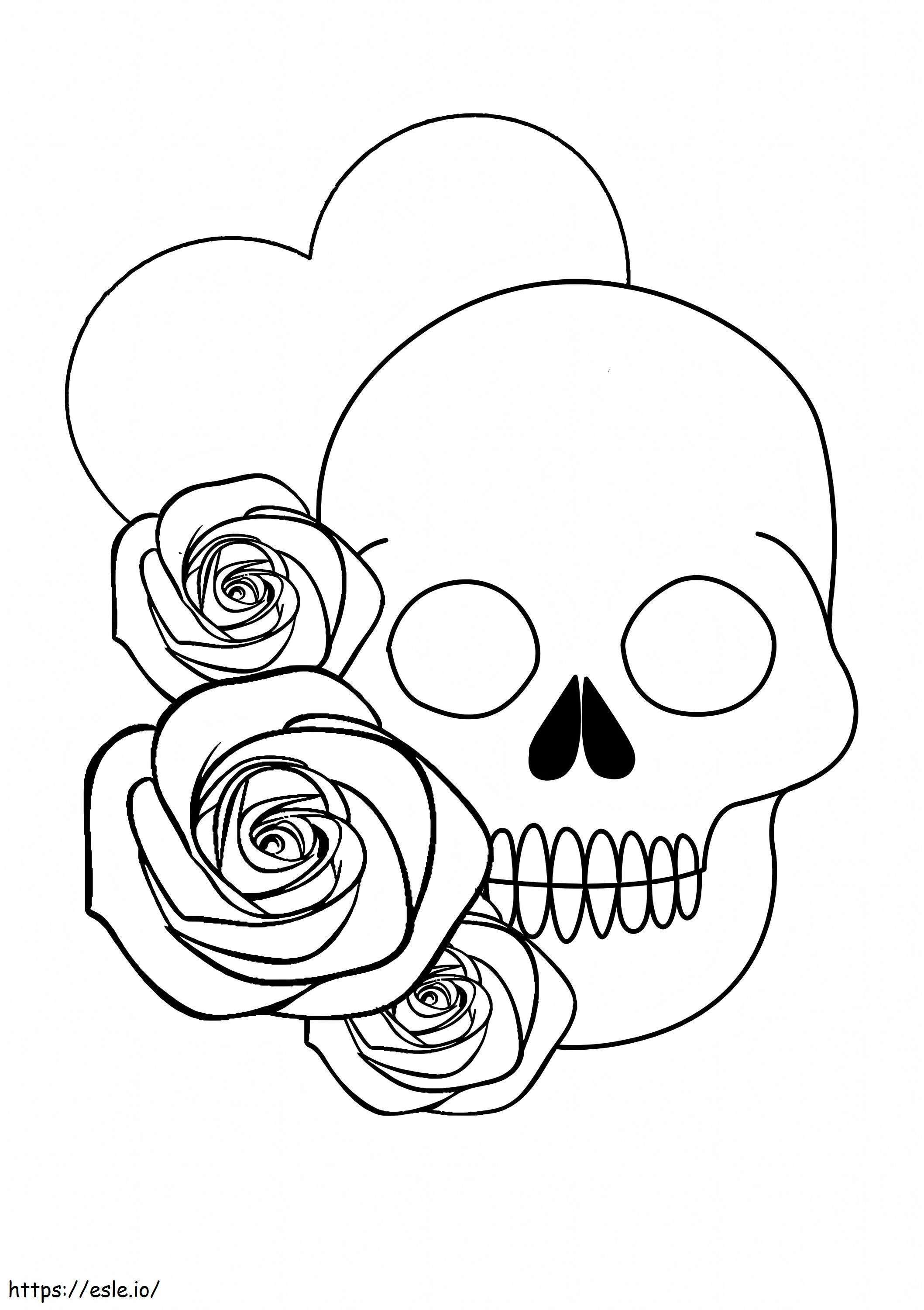 Coloriage Crâne avec coeur et roses à imprimer dessin