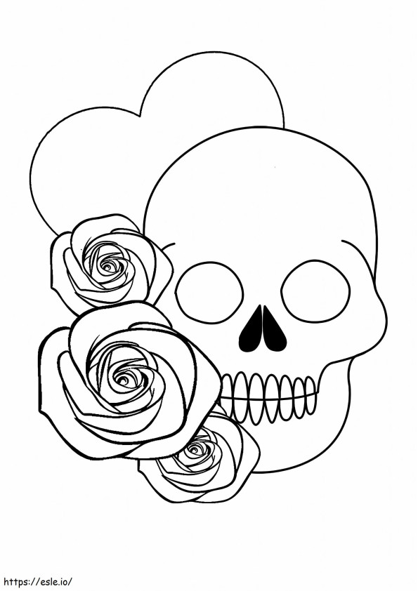 Coloriage Crâne avec coeur et roses à imprimer dessin