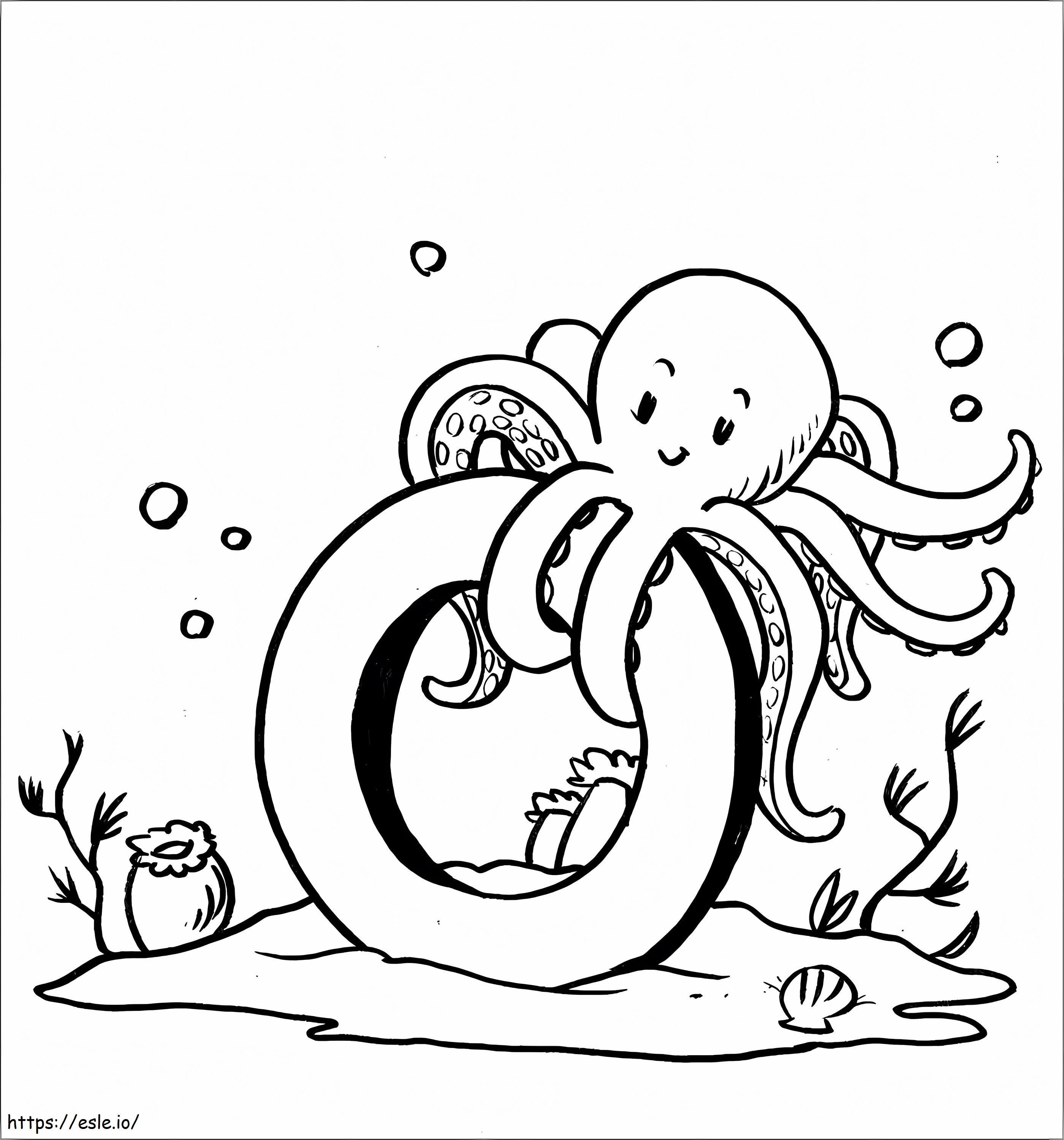 Octopus met de letter O kleurplaat kleurplaat