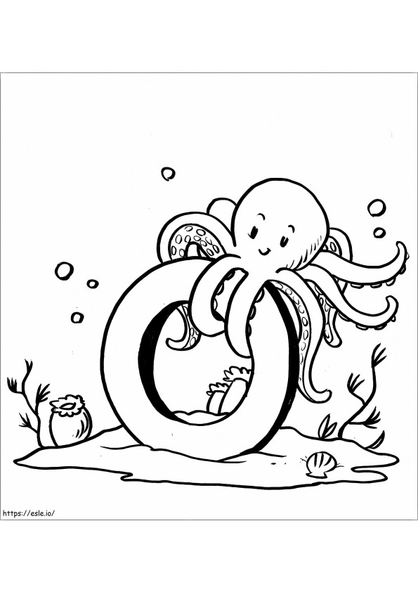 Octopus met de letter O kleurplaat