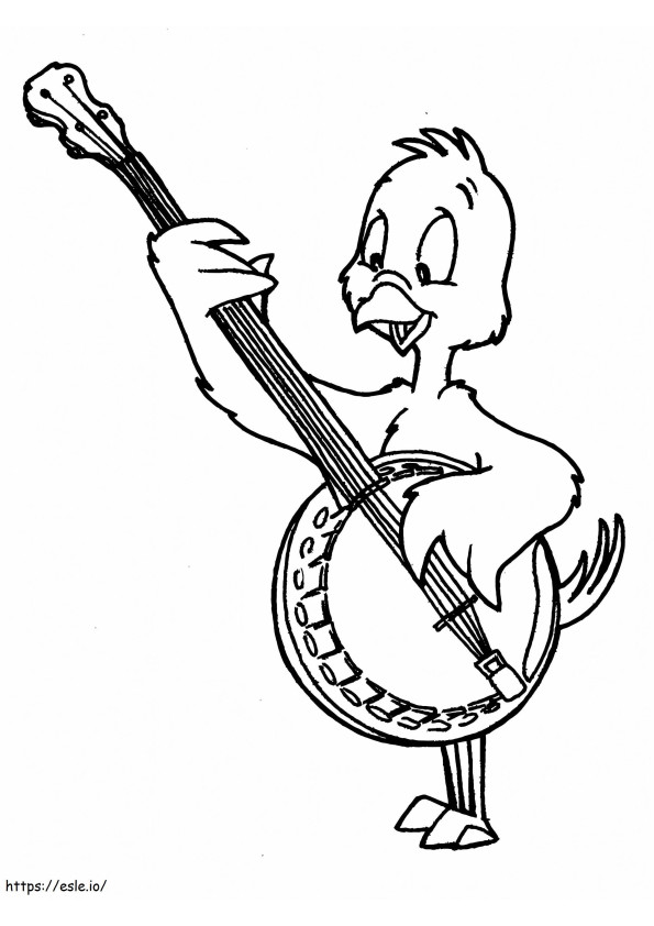 Vogel spelende banjo kleurplaat