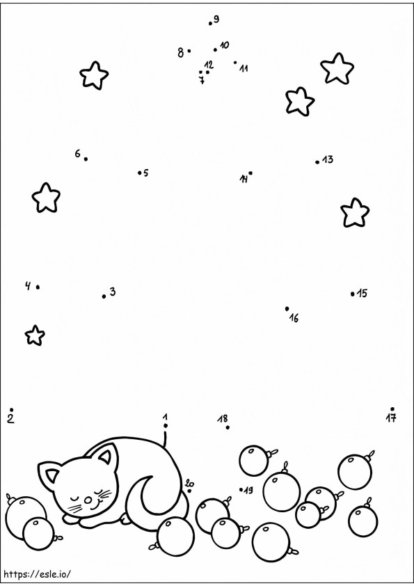 Christmas Tree And Kitty Dot To Dots coloring page