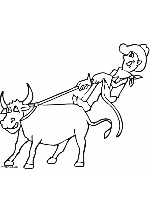 Cowboy ja lehmä värityskuva