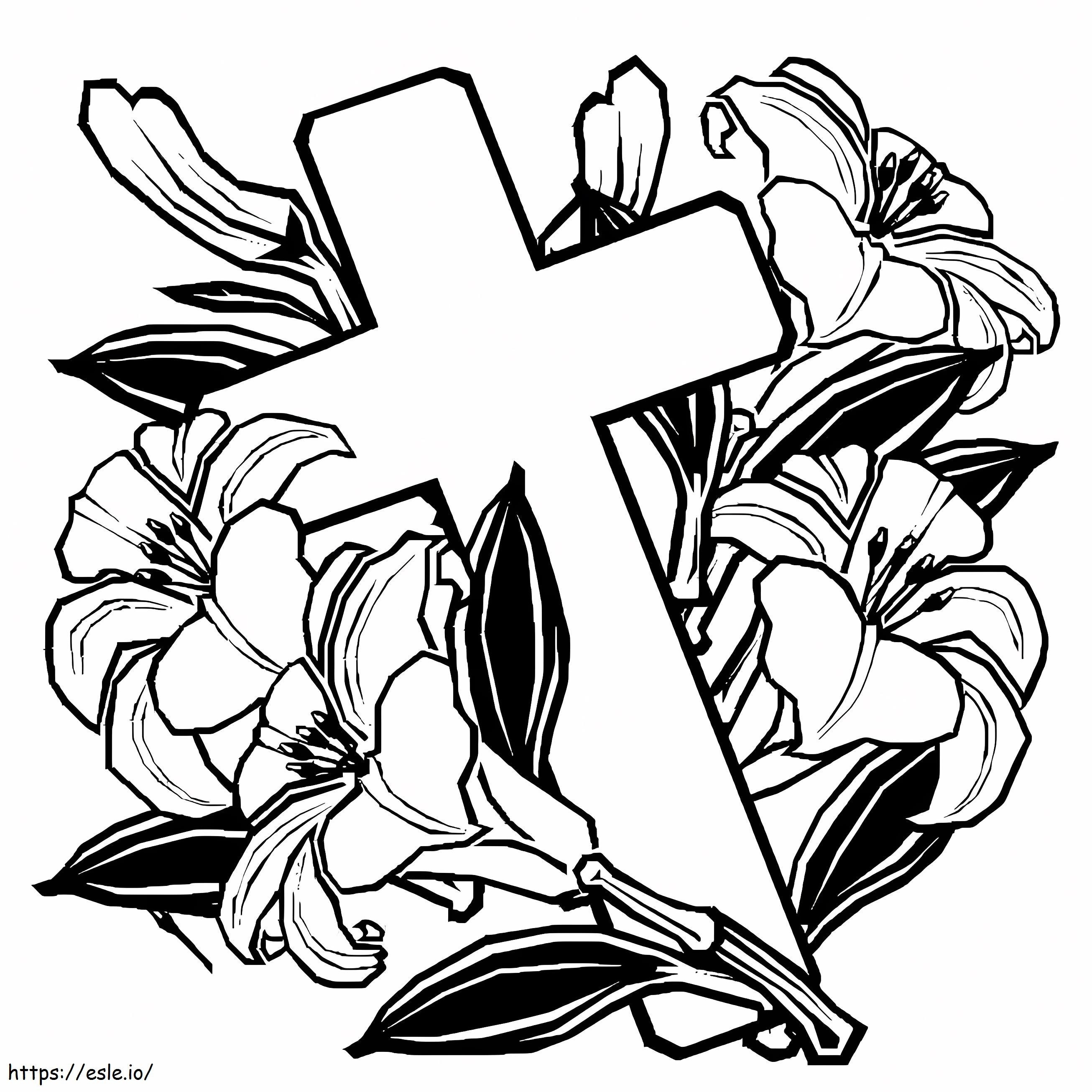 基本的な十字架と花 ぬりえ - 塗り絵