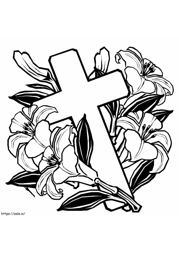 Basic Cross And Flower coloring page