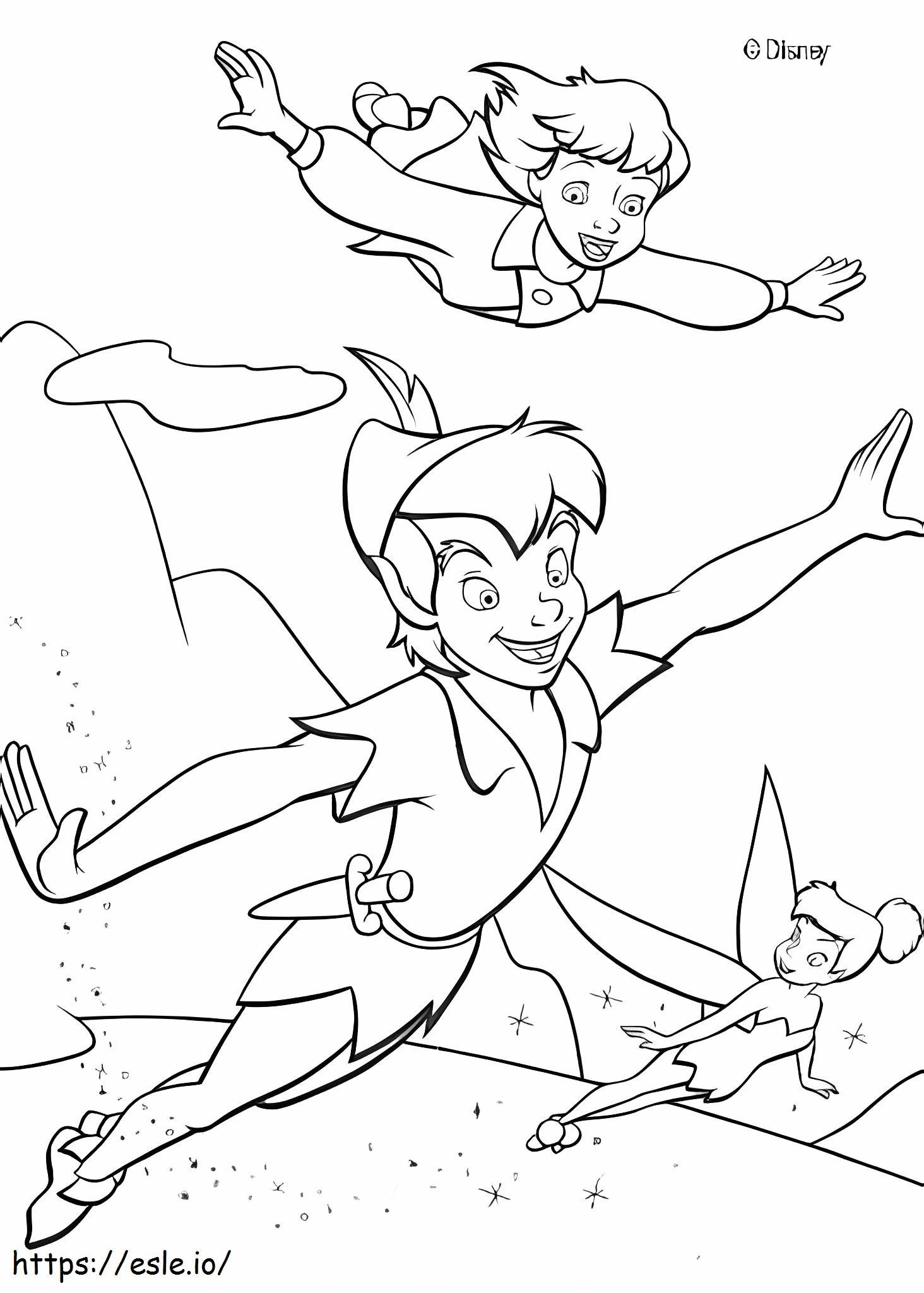 Peter Pan Wendy dan Tinkerbell Terbang Gambar Mewarnai