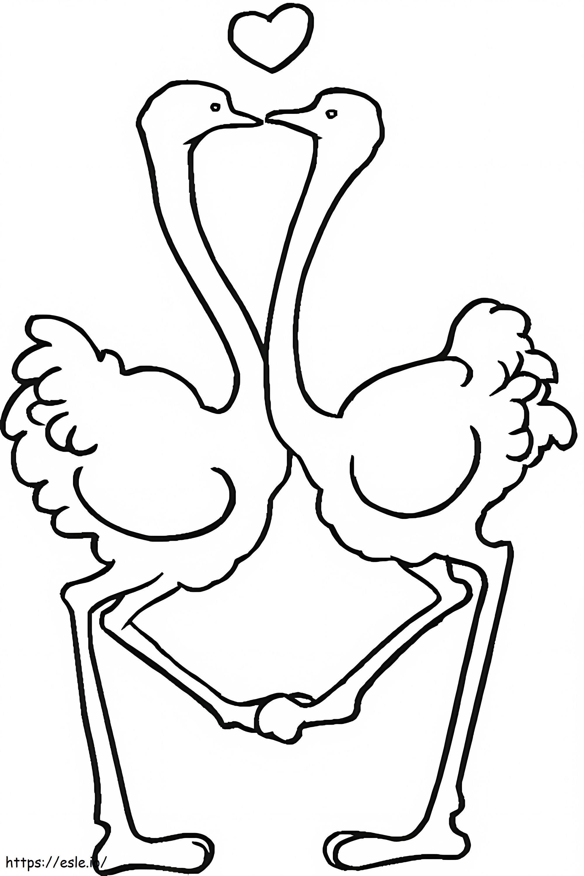 Ostriches In Love coloring page