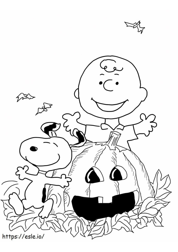 Coloriage Charlie et Snoopy célèbrent Halloween à imprimer dessin