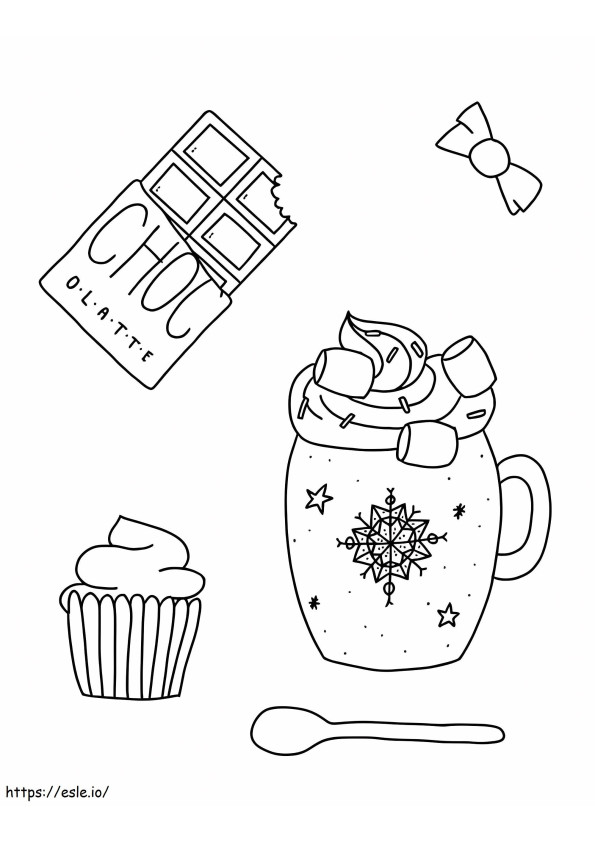 Coloriage Chocolat chaud et cupcake à imprimer dessin