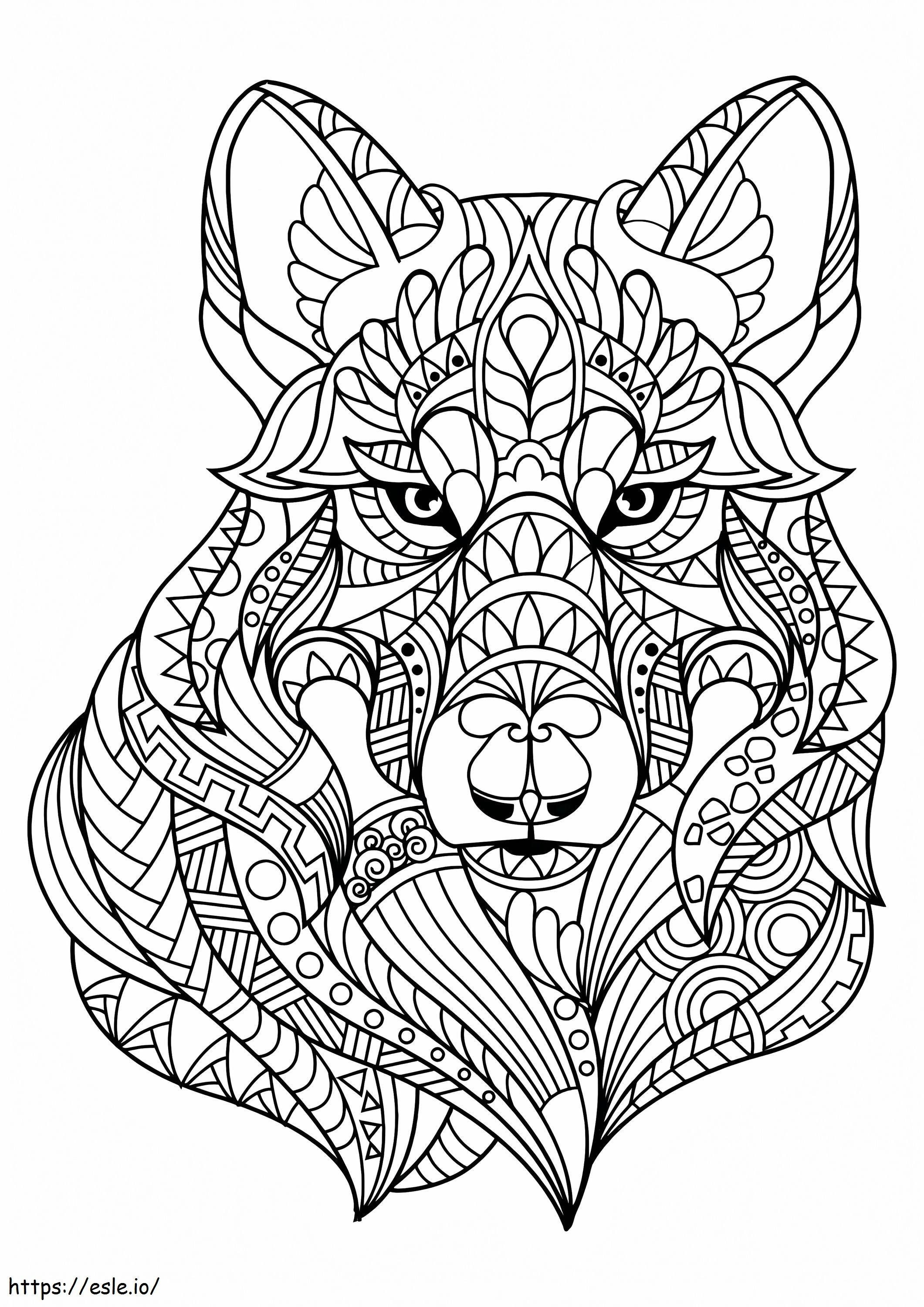 オオカミ動物曼荼羅 ぬりえ - 塗り絵
