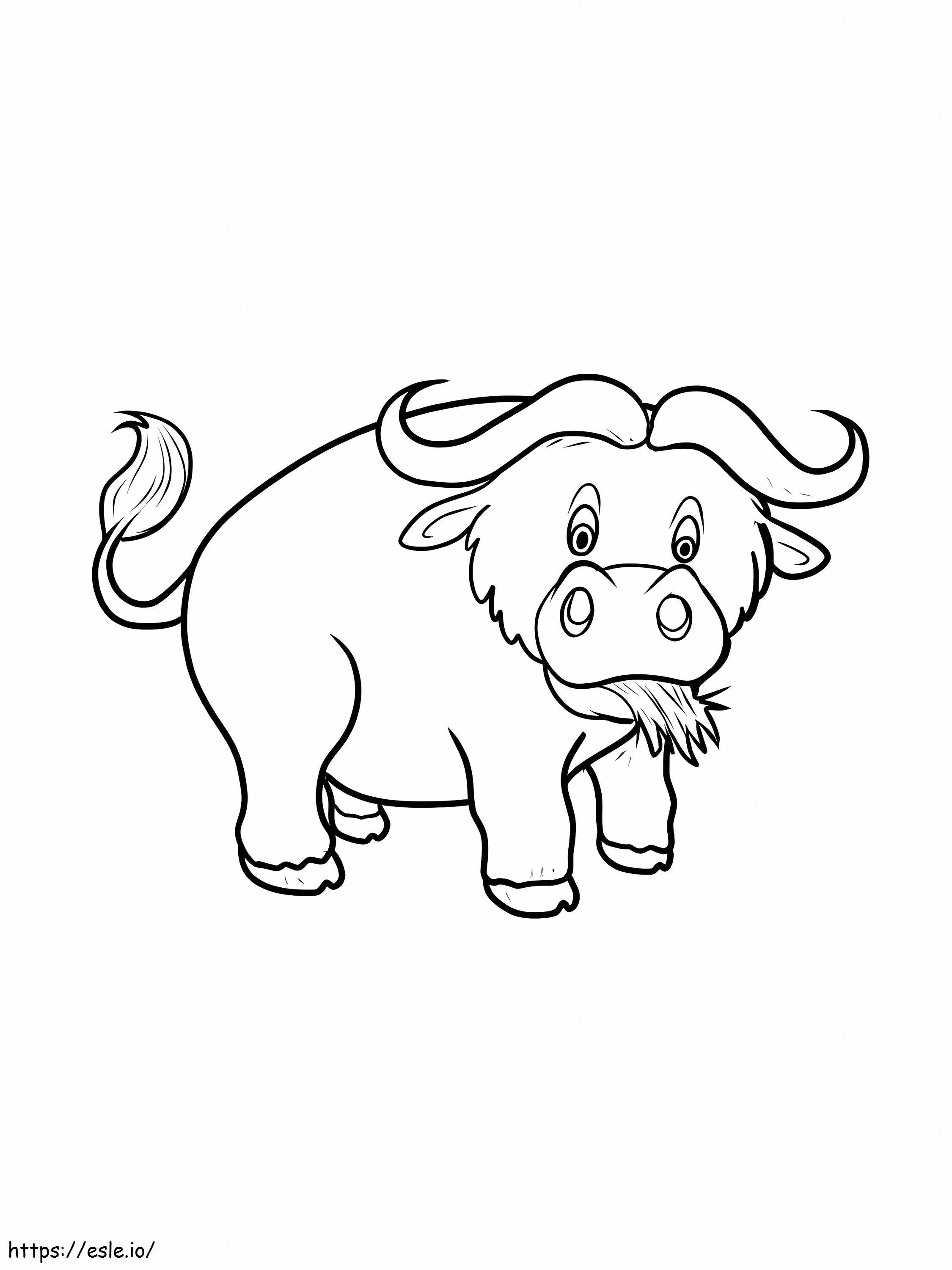 草を食べる小さなバッファロー ぬりえ - 塗り絵