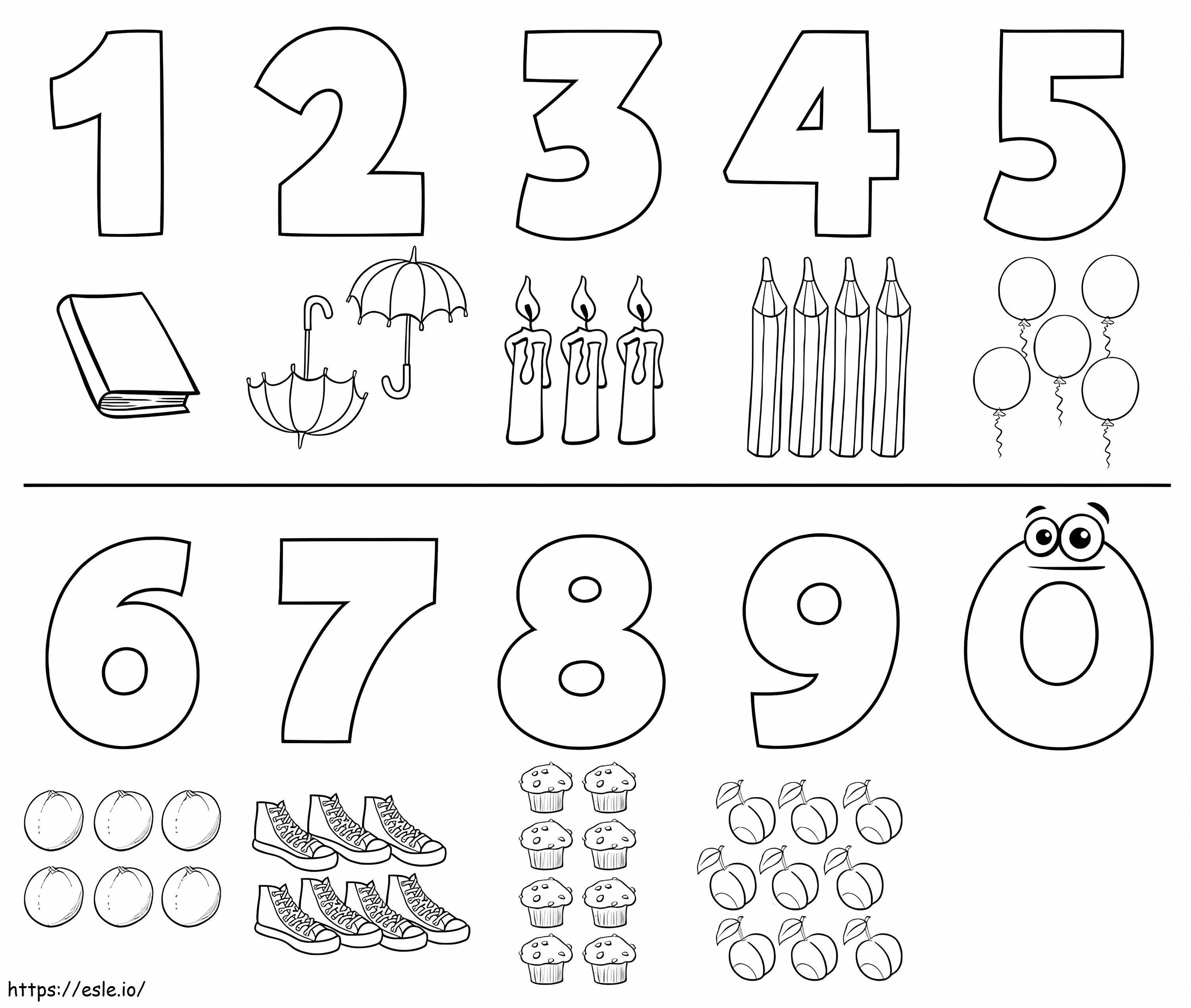 Coloriage Images de nombres de 0 à 9 à imprimer dessin