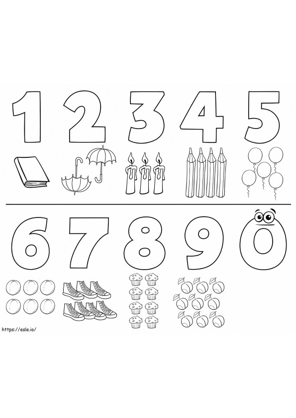 Coloriage Images de nombres de 0 à 9 à imprimer dessin