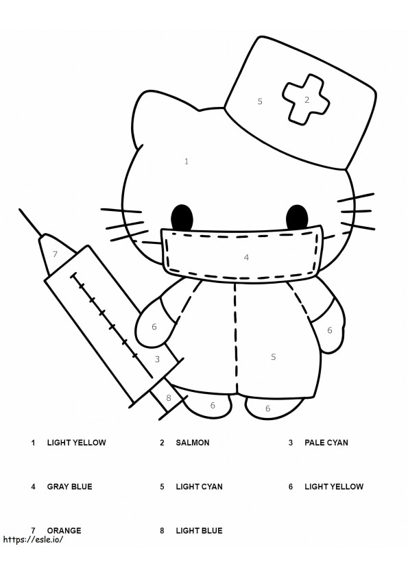 Coloriage Docteur Hello Kitty Couleur Par Numéro à imprimer dessin