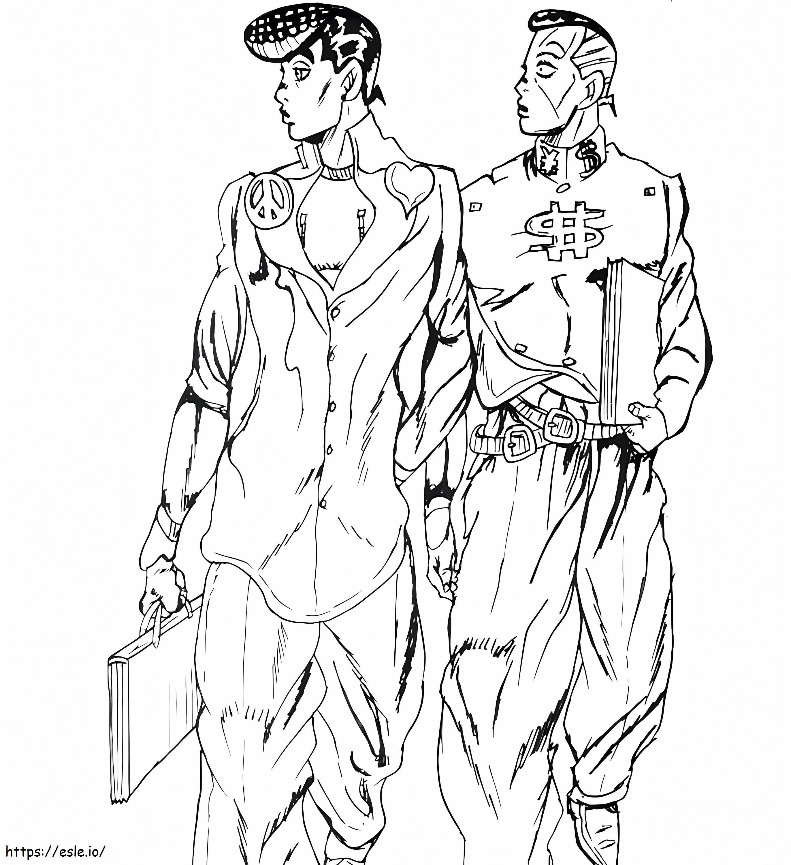 Coloriage Josuke avec Okuyasu à imprimer dessin
