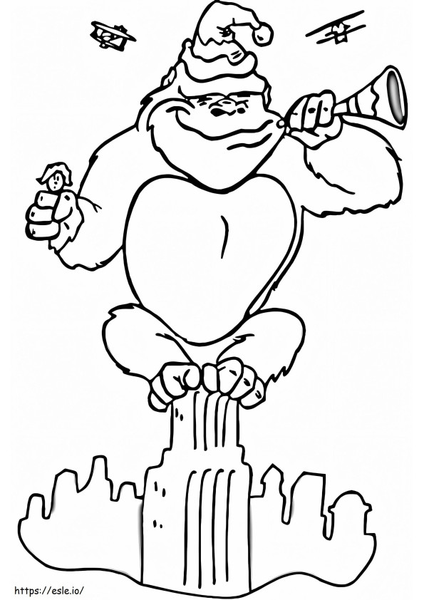 Coloriage King Kong est dans le bâtiment à imprimer dessin