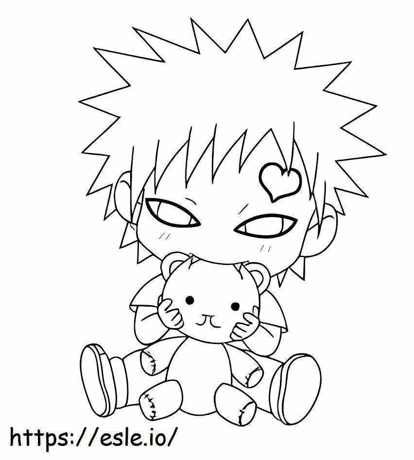 Child Gaara Hugging The Teddy Bear coloring page