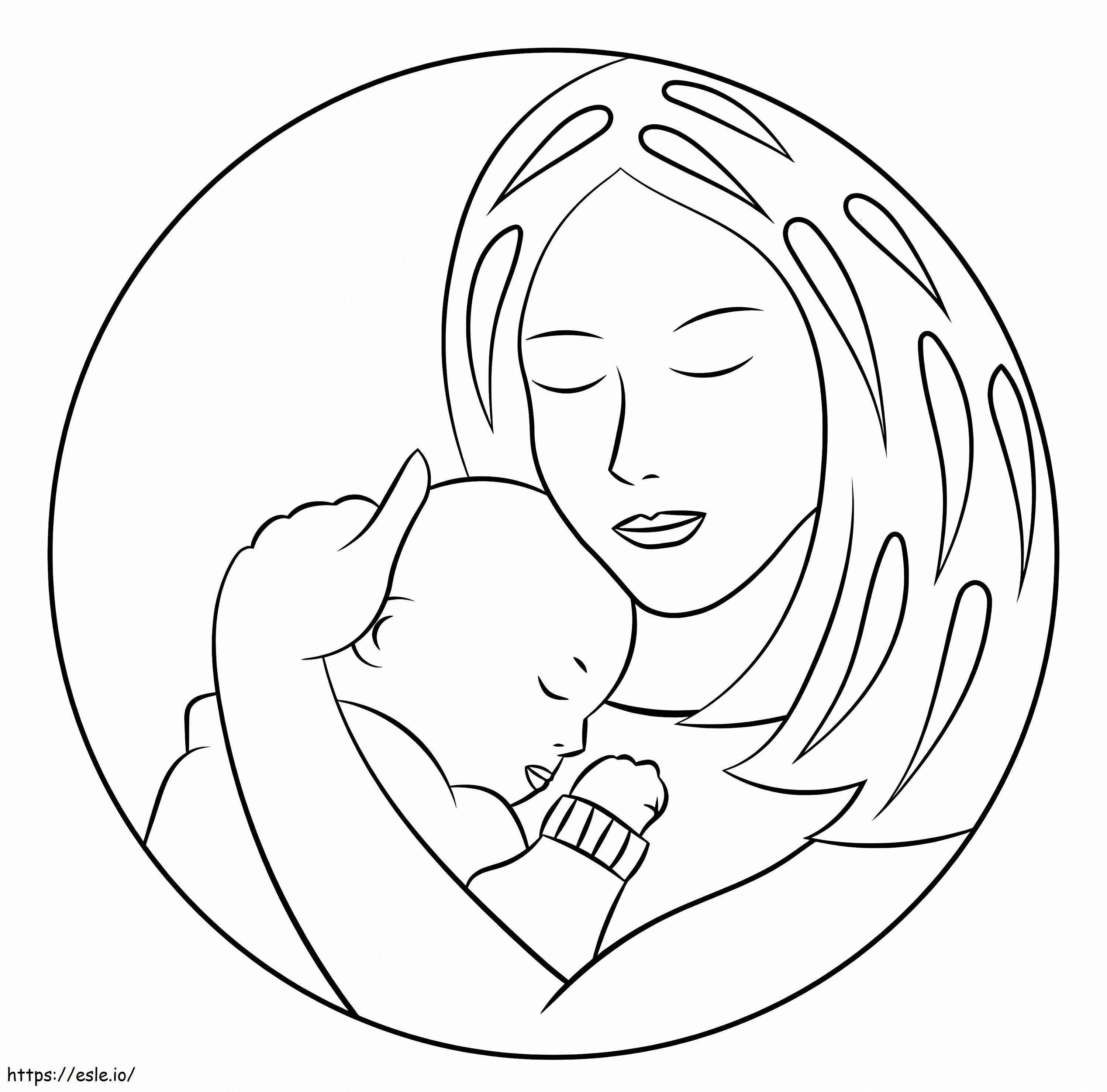 Coloriage Une mère et un bébé à imprimer dessin
