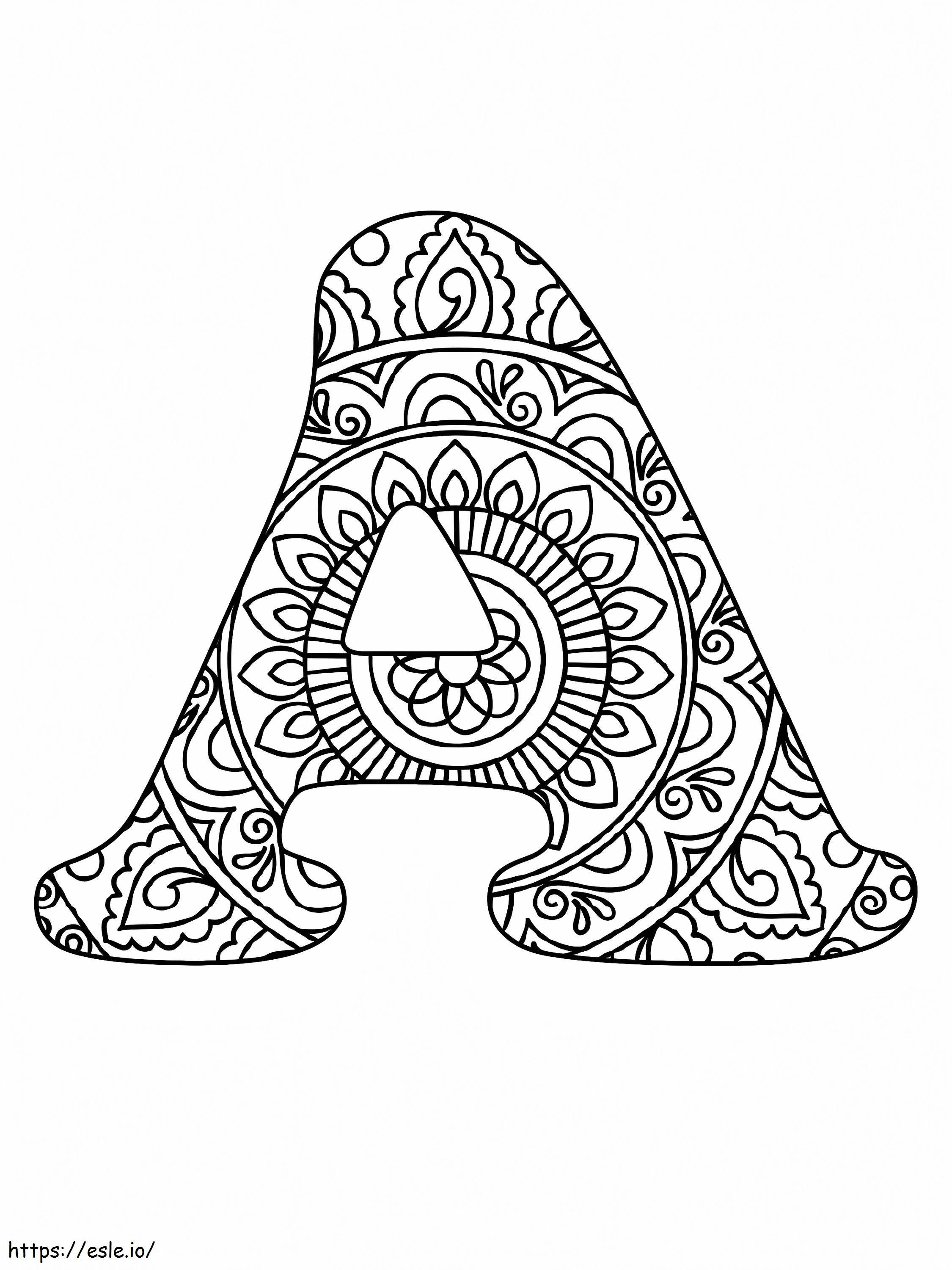 Letter A Mandala Alphabet coloring page