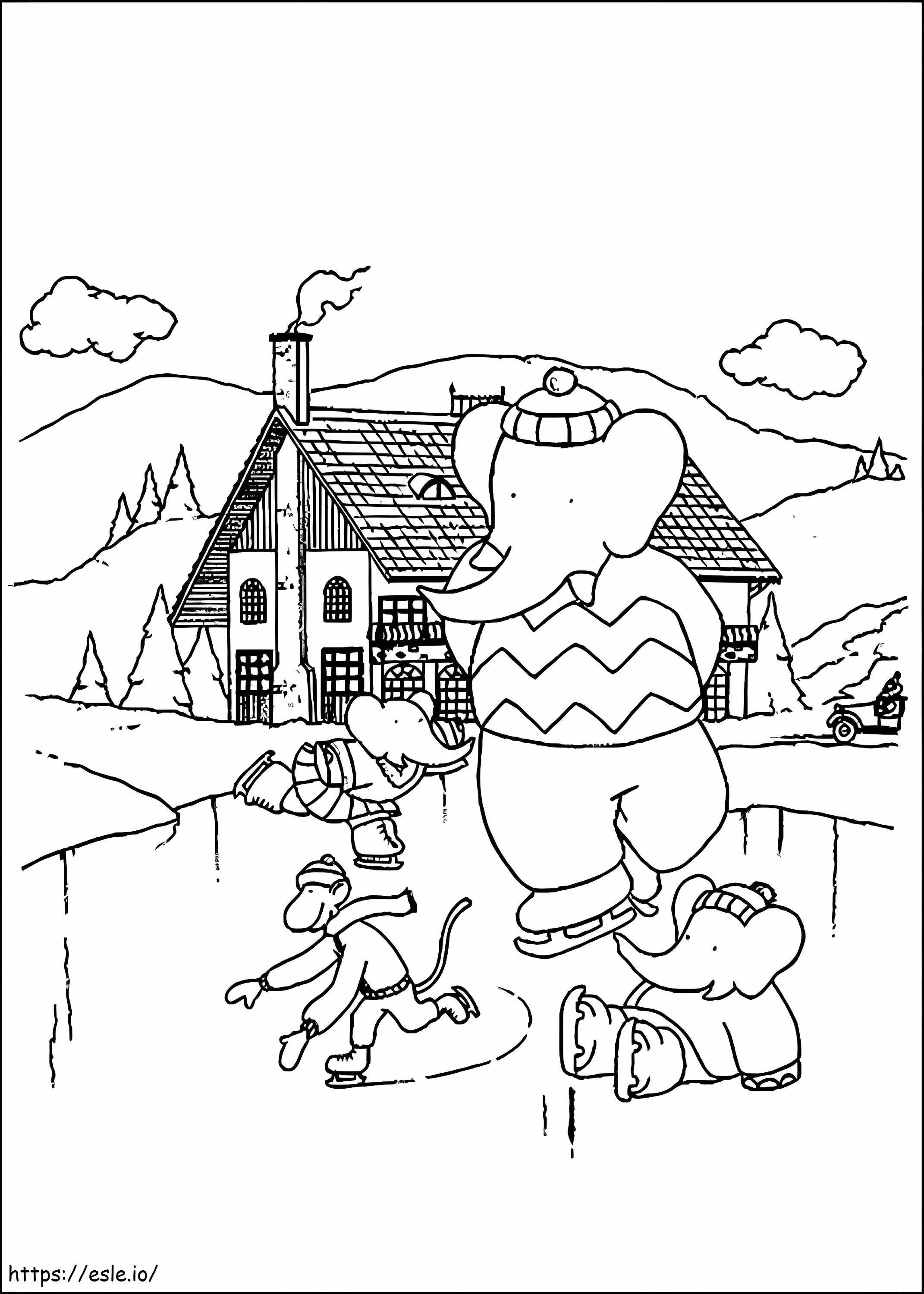 Monkey And Elephant Play Ice Skating coloring page