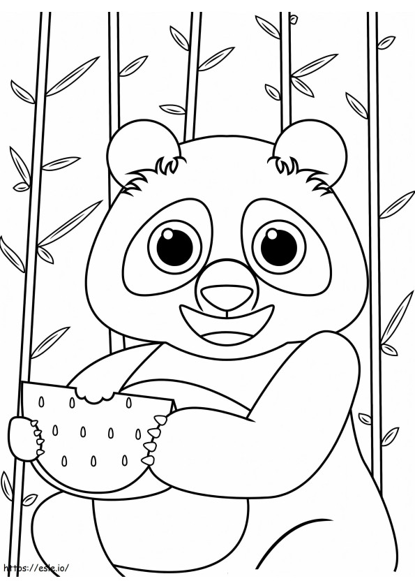 Coloriage Panda drôle mangeant de la pastèque à imprimer dessin