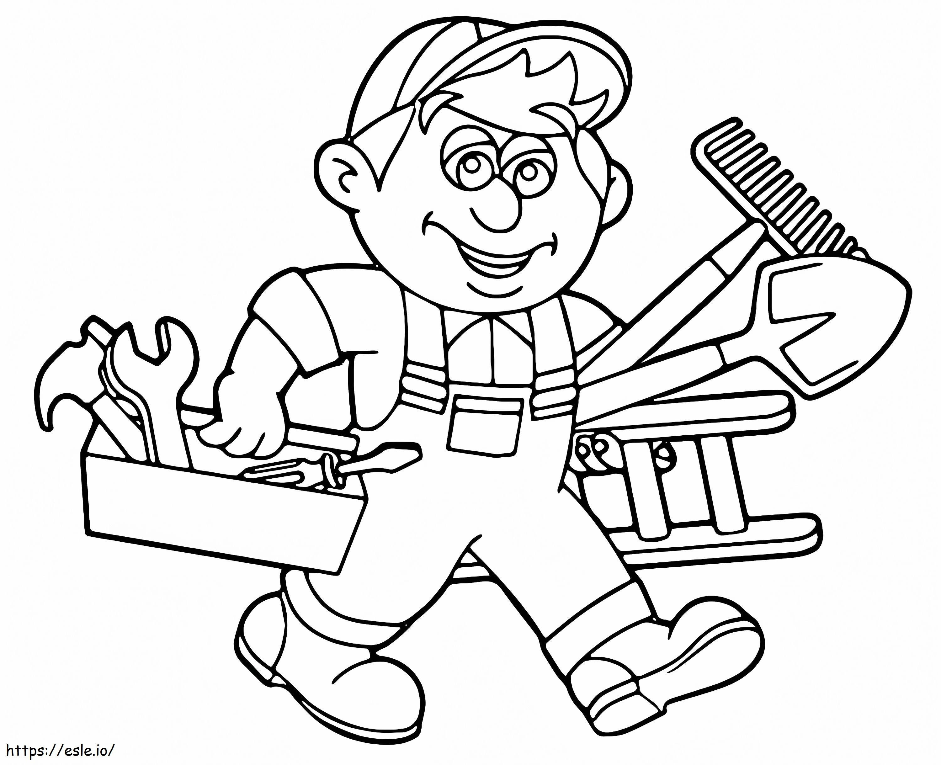 Carpenter And Tools coloring page