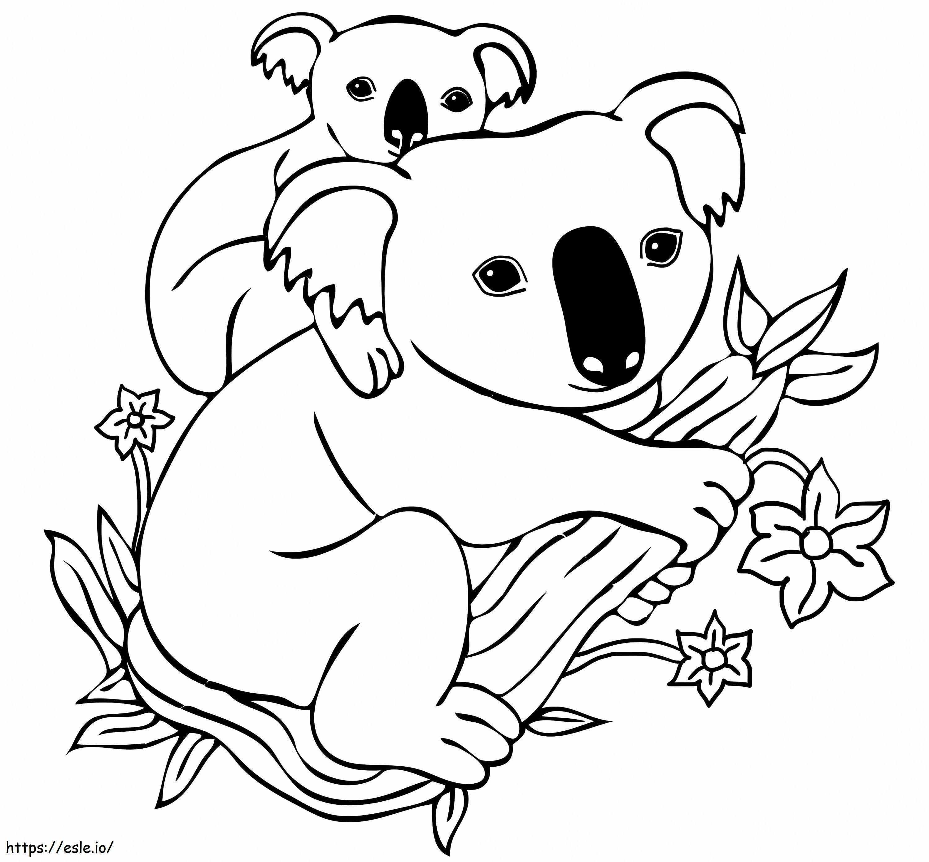 Coloriage 1594601626 Bébé Koala sur le dos de sa mère à imprimer dessin
