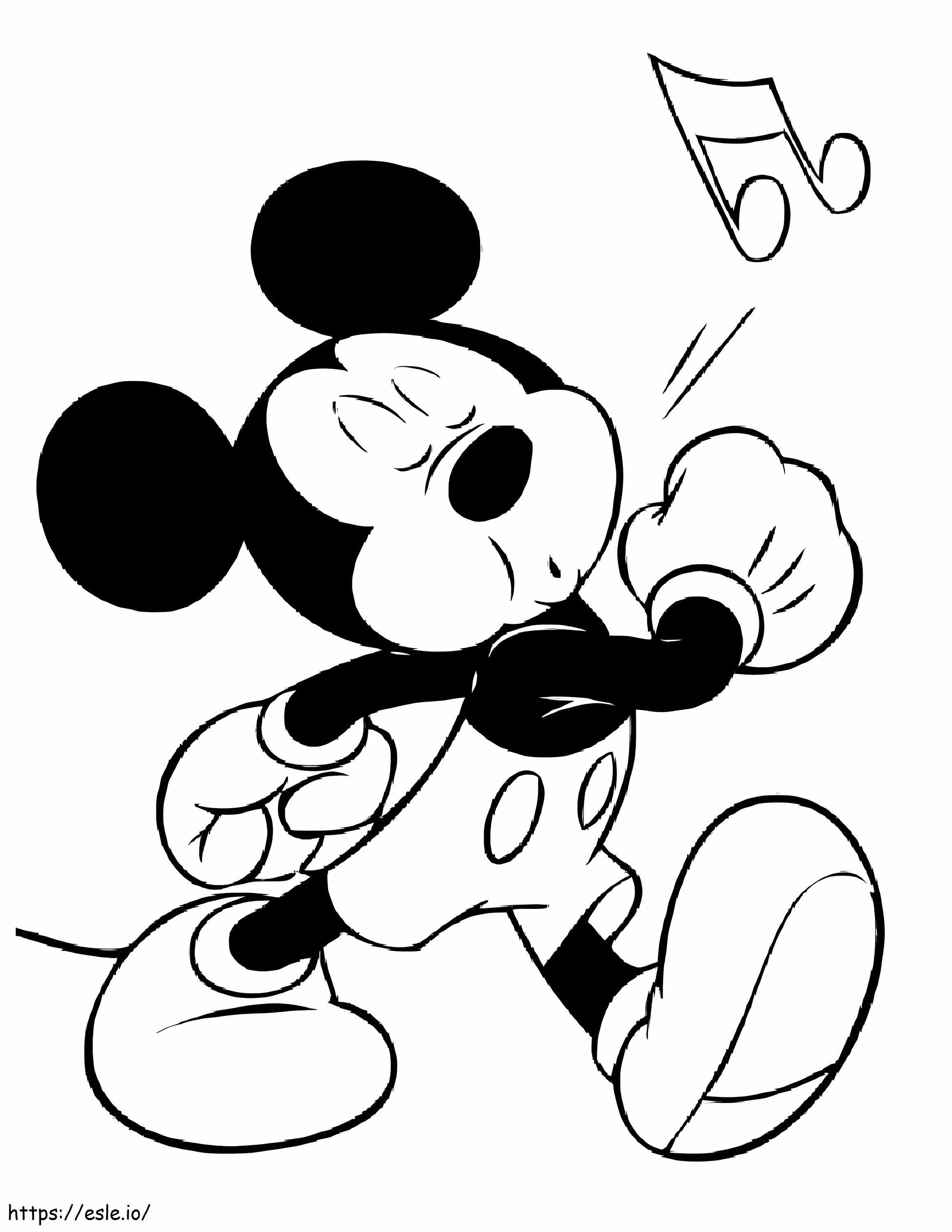 Mickey Mouse toca la flauta mientras camina para colorear
