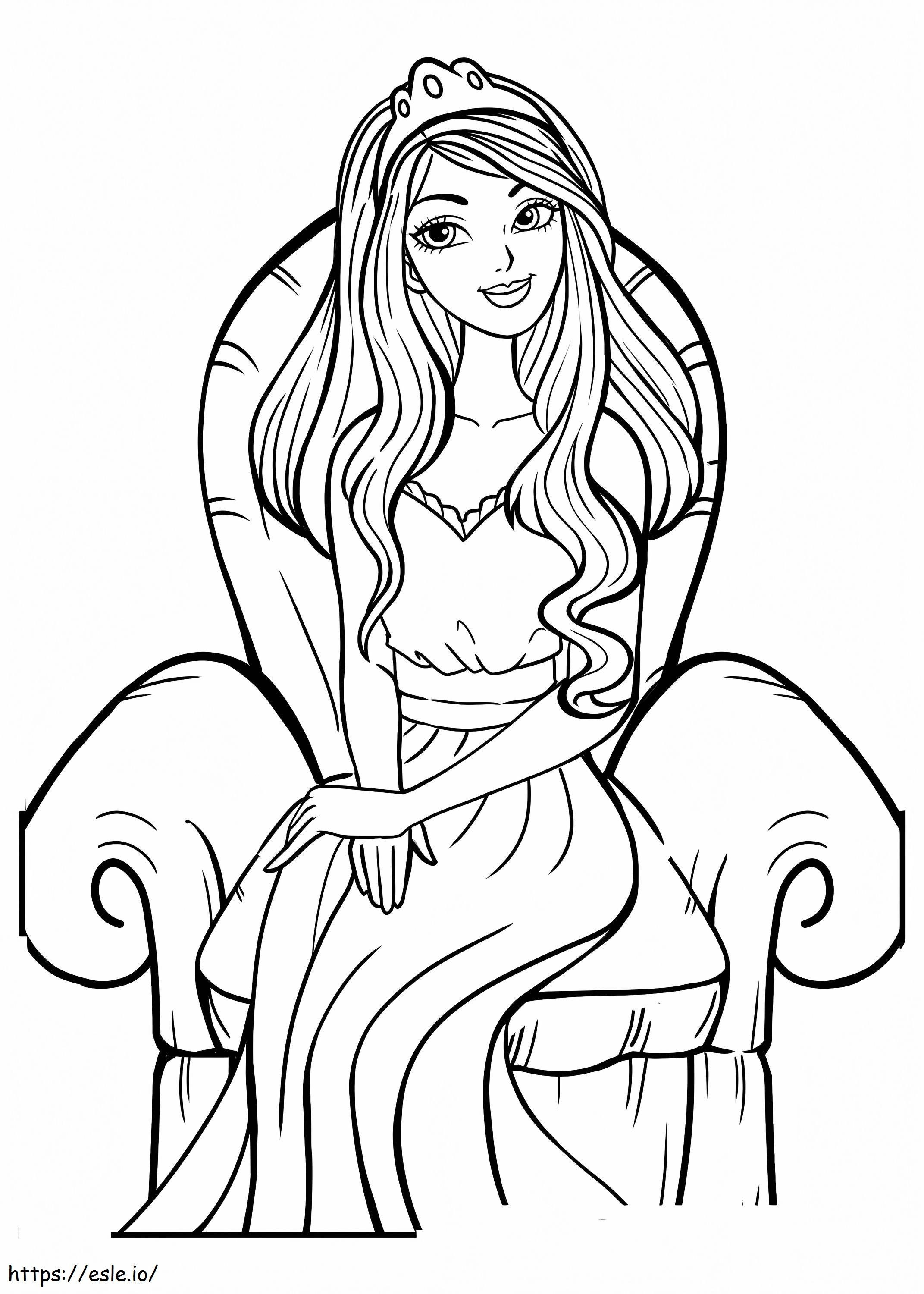 Prinsessa istuu tuolilla värityskuva