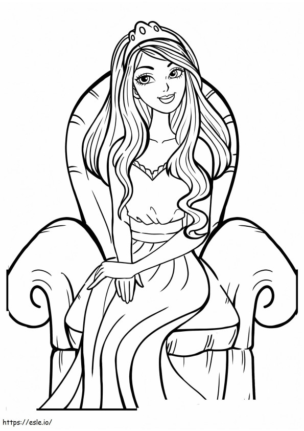 Princesa sentada em uma cadeira para colorir
