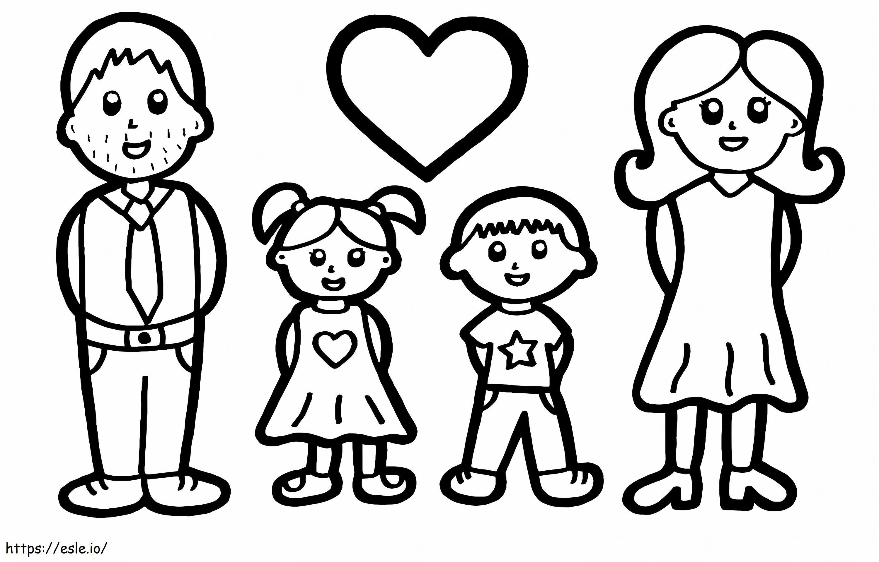 Coloriage Famille avec coeur à imprimer dessin
