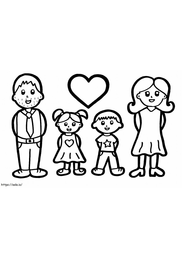 Família com coração para colorir