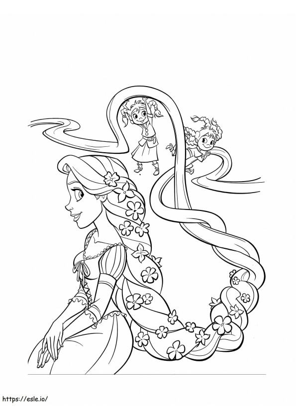 Rapunzel With Two Children coloring page