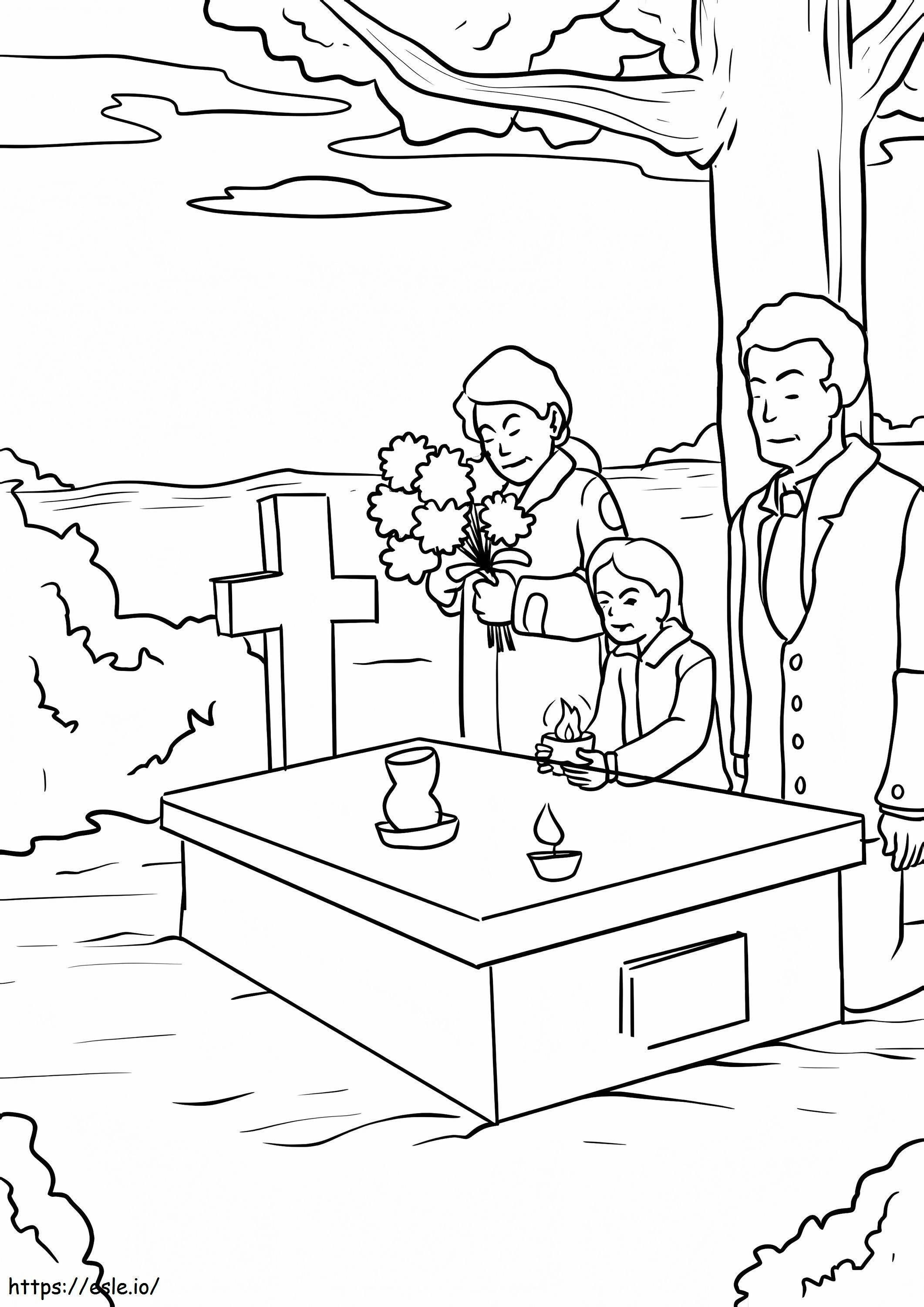 Cemetery And Three People coloring page