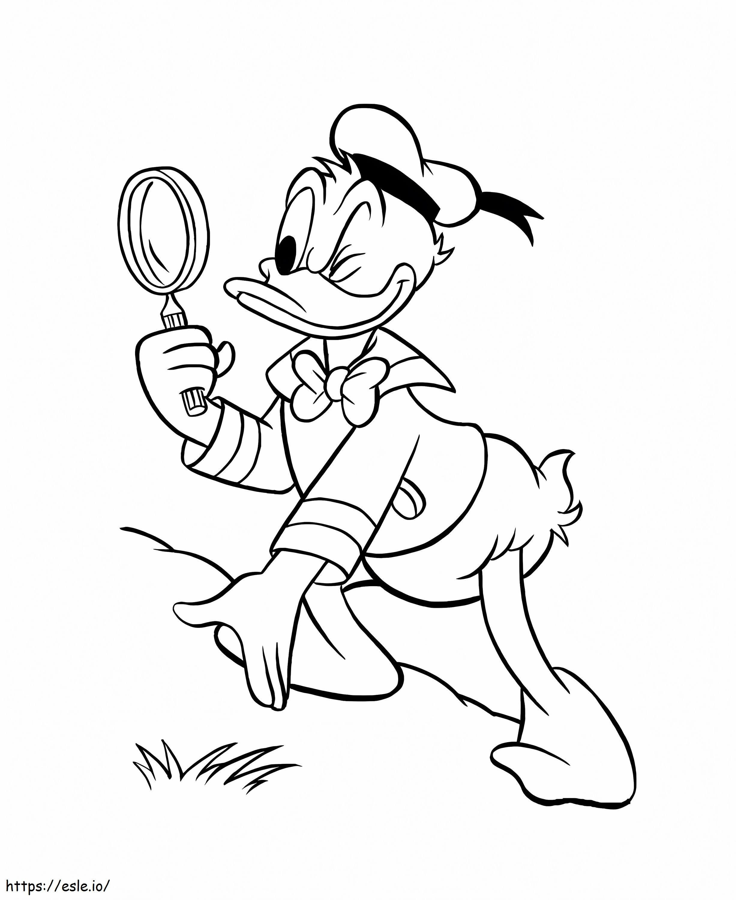 Donald Duck schaut durch eine Lupe ausmalbilder